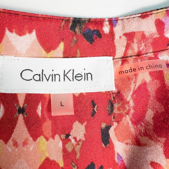 Calvin Klein Abstract Kaleidoscope Button Front Shirt Womens Large Artsy Boho - Picture 3 of 16